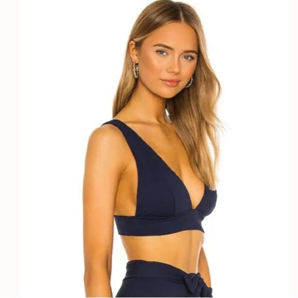 Eberjey Pique Vivian Bikini Top Peacoat Navy Color L - Picture 4 of 12